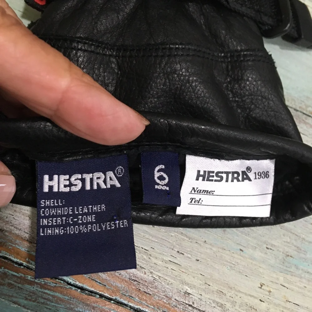 Hestra Black Cowhide Leather SZ 6 Ski Snowboarding Gloves